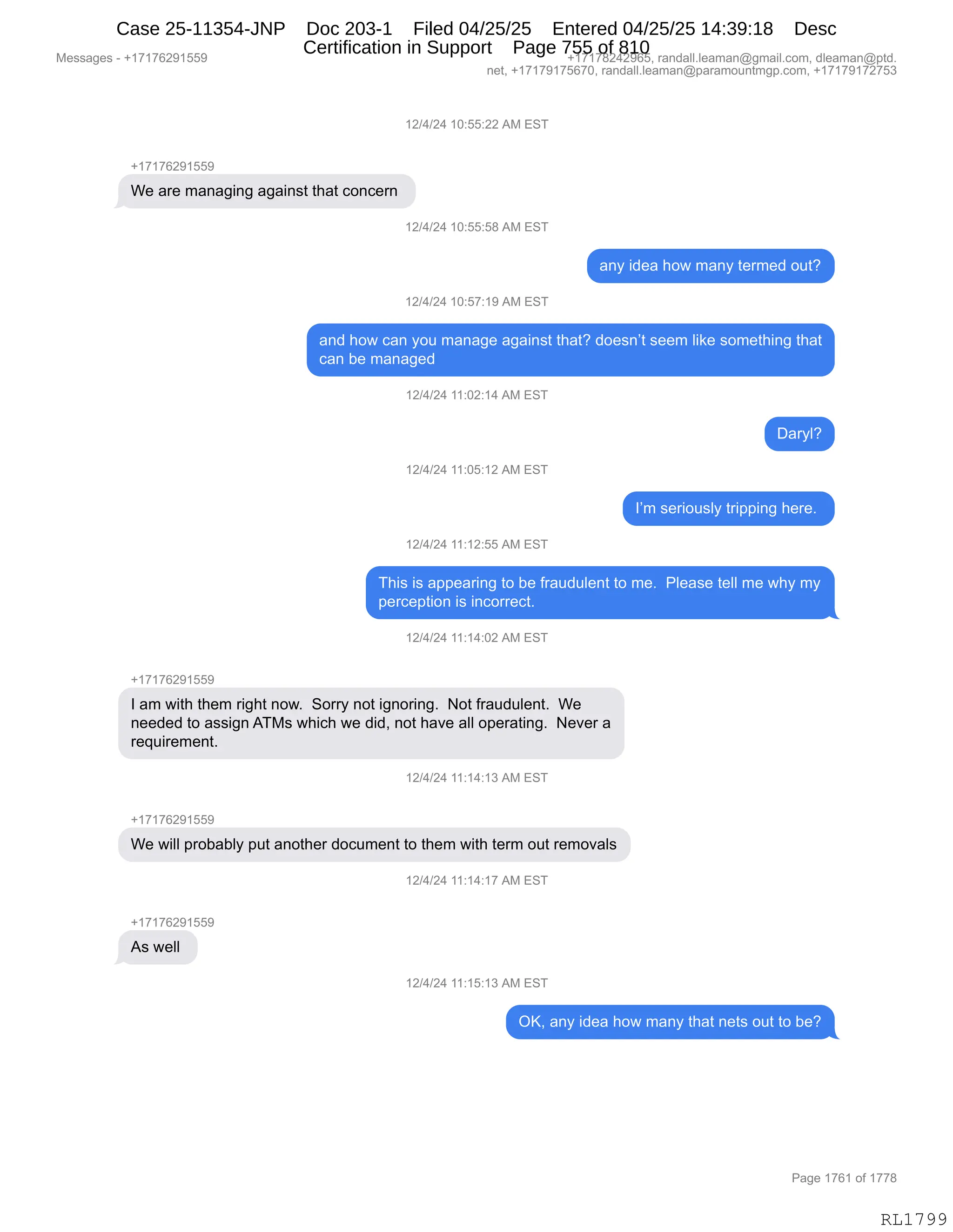 Daryl Heller Bankruptcy Court Filing (text messages and transcripts)