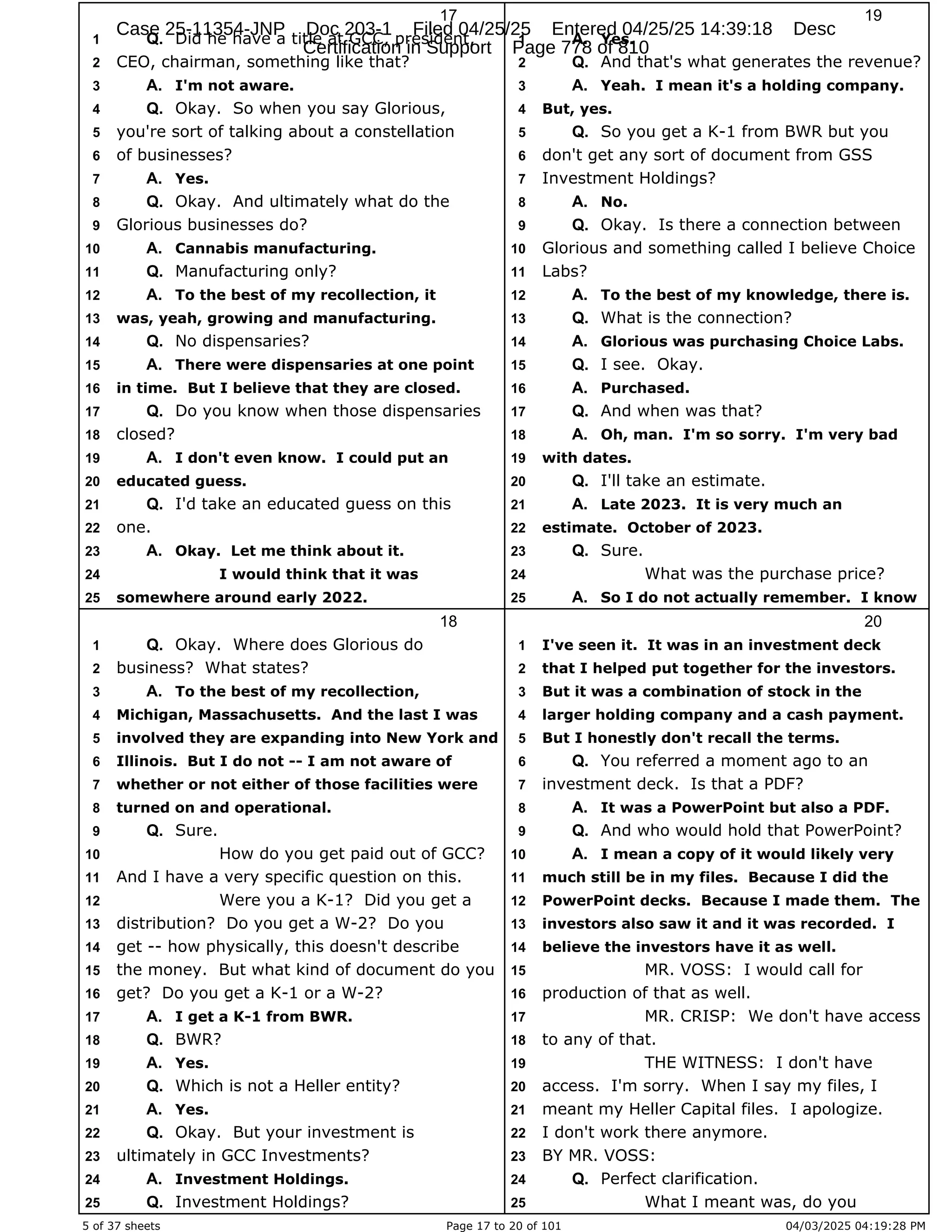 Daryl Heller Bankruptcy Court Filing (text messages and transcripts)
