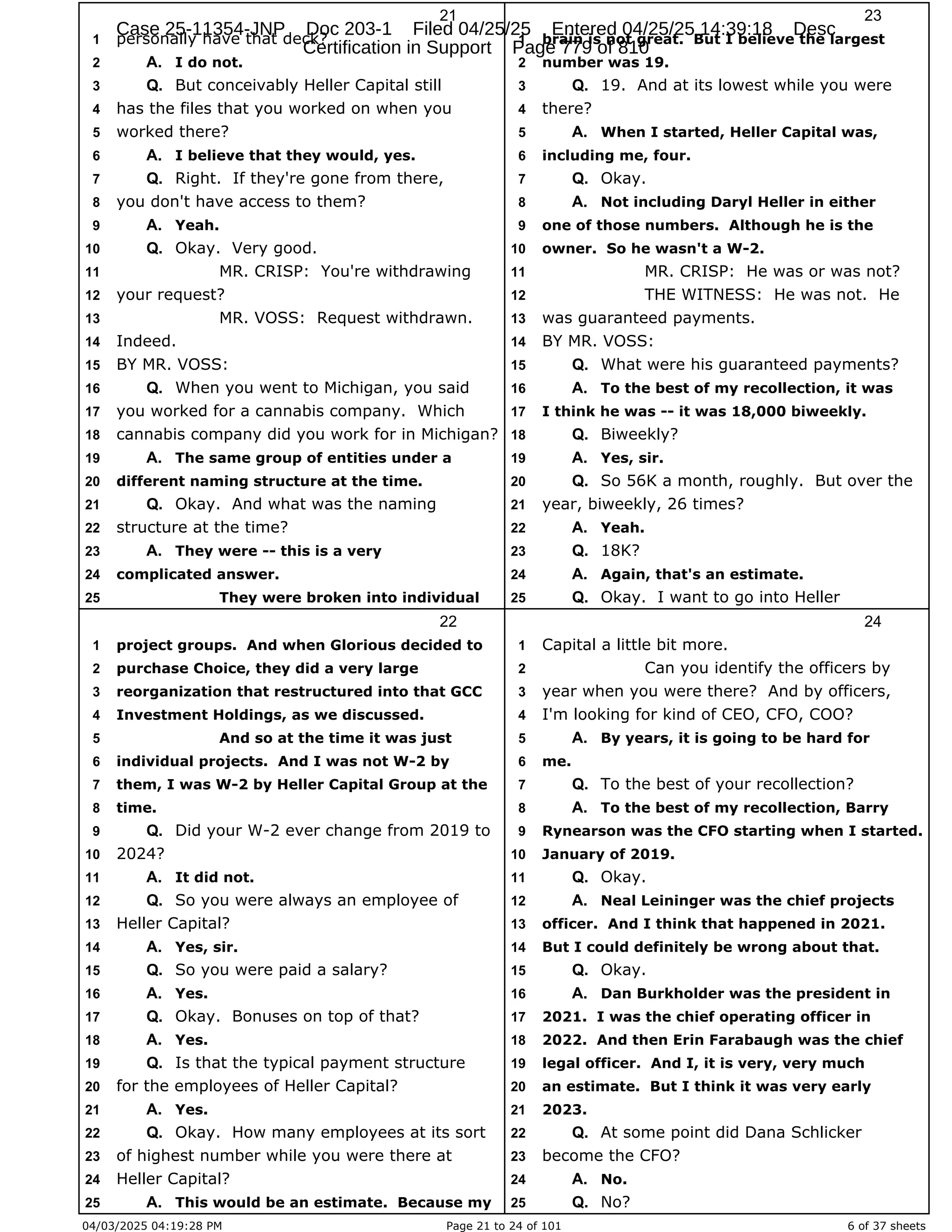 Daryl Heller Bankruptcy Court Filing (text messages and transcripts)