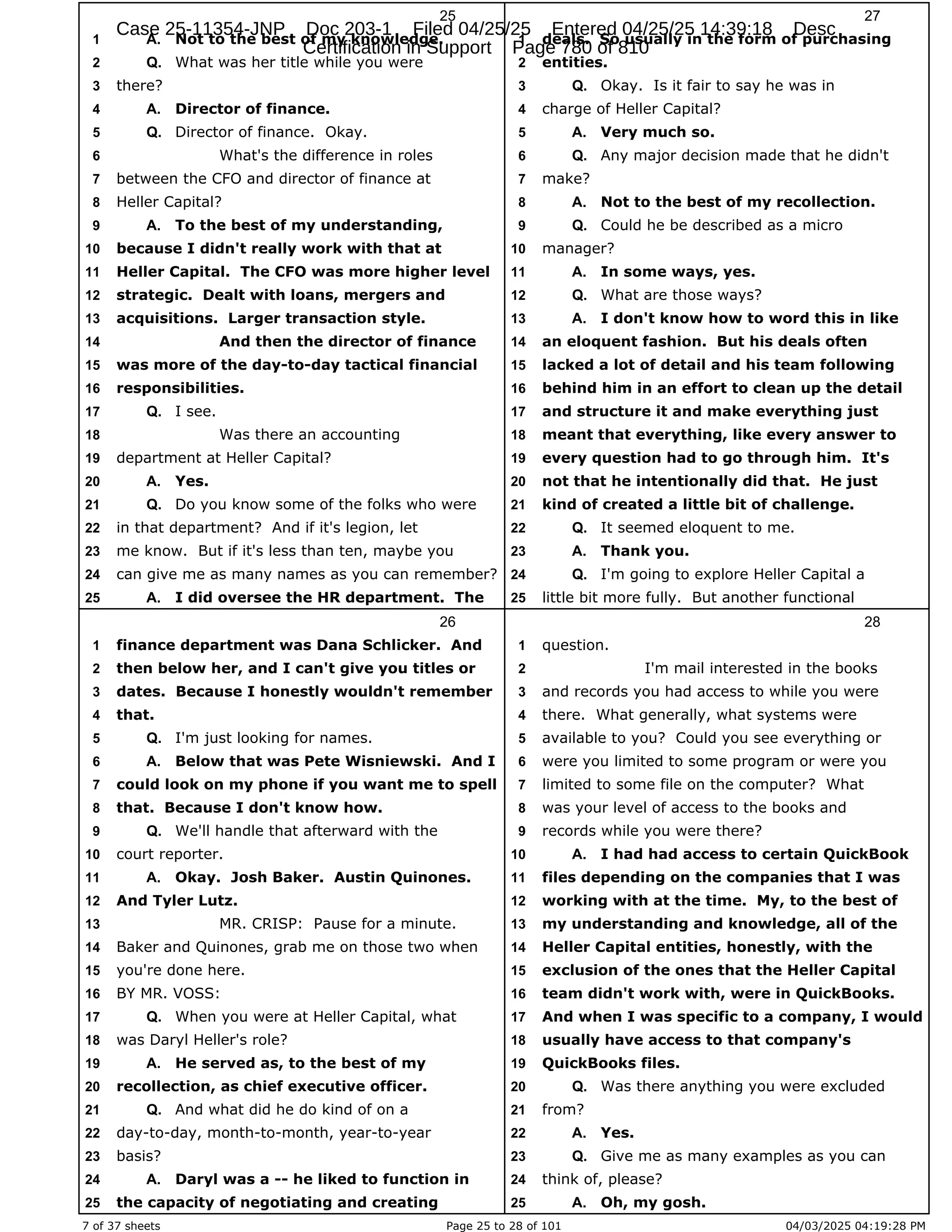 Daryl Heller Bankruptcy Court Filing (text messages and transcripts)