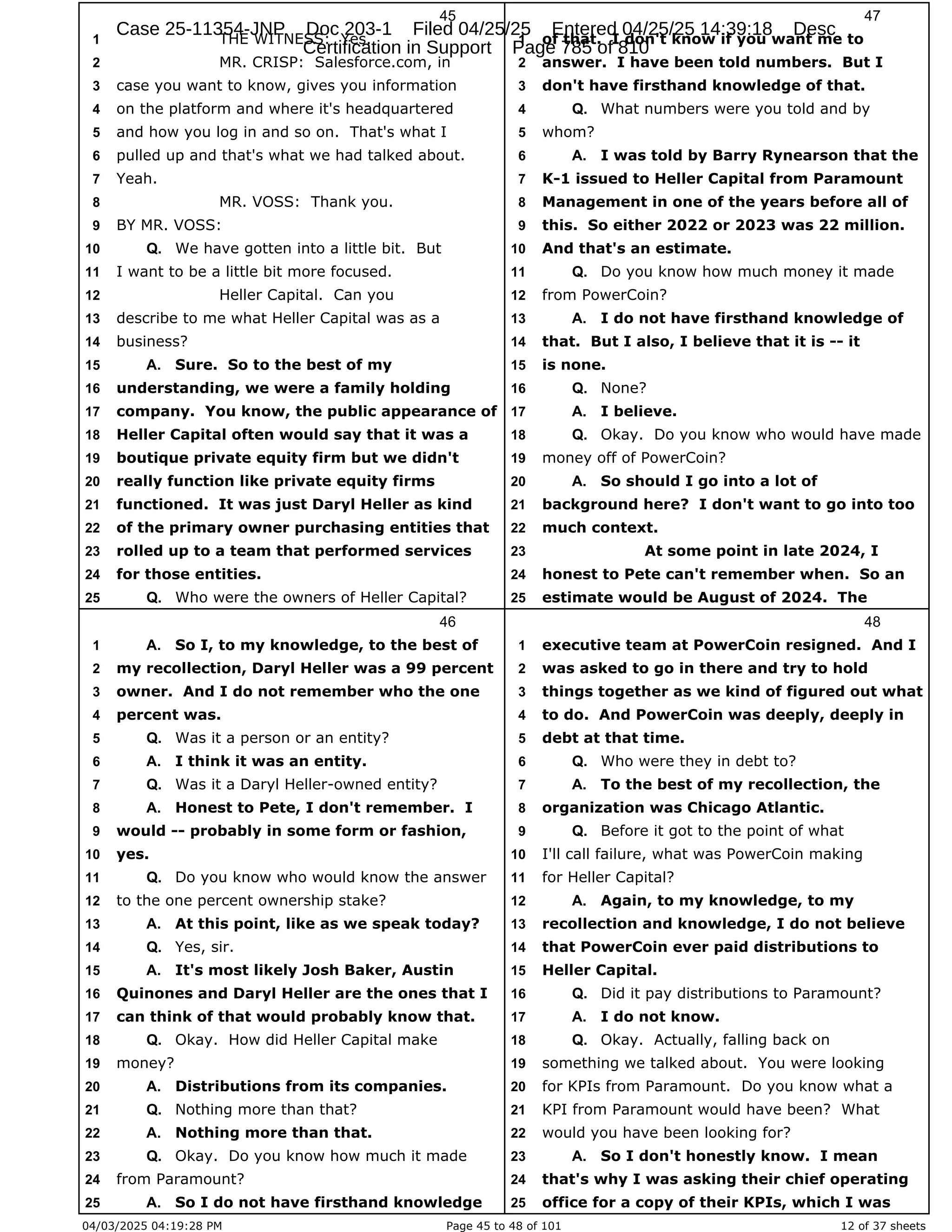 Daryl Heller Bankruptcy Court Filing (text messages and transcripts)