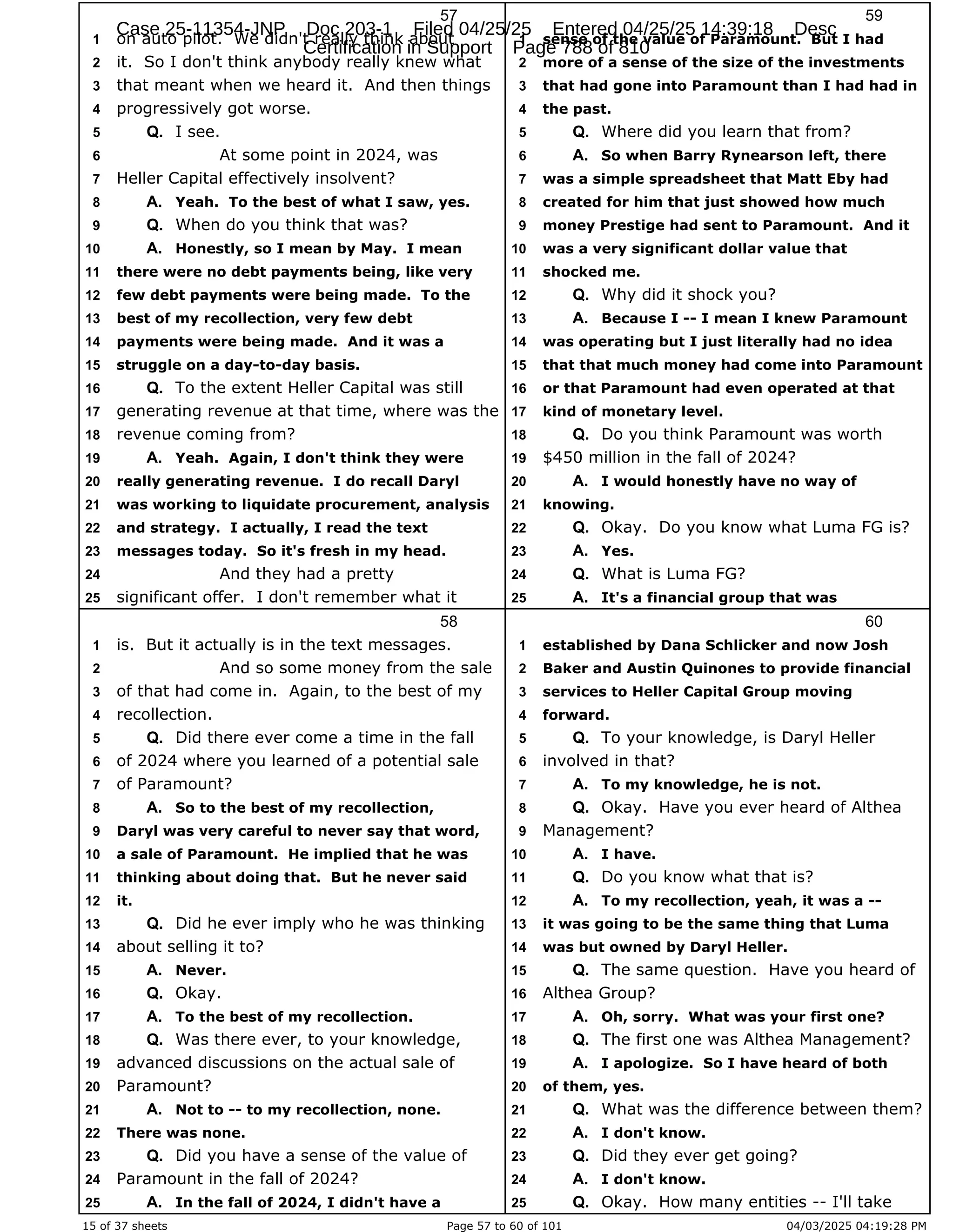 Daryl Heller Bankruptcy Court Filing (text messages and transcripts)