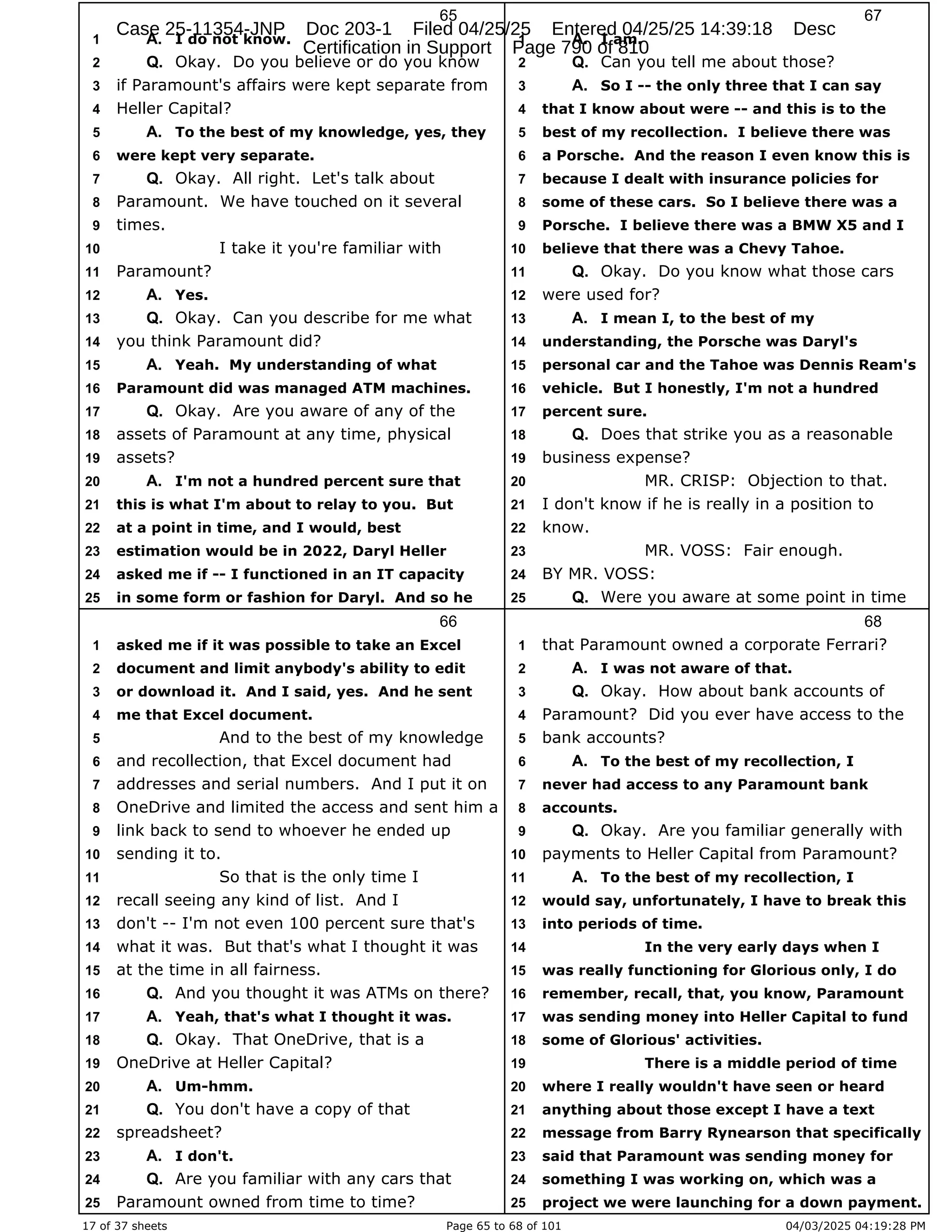 Daryl Heller Bankruptcy Court Filing (text messages and transcripts)