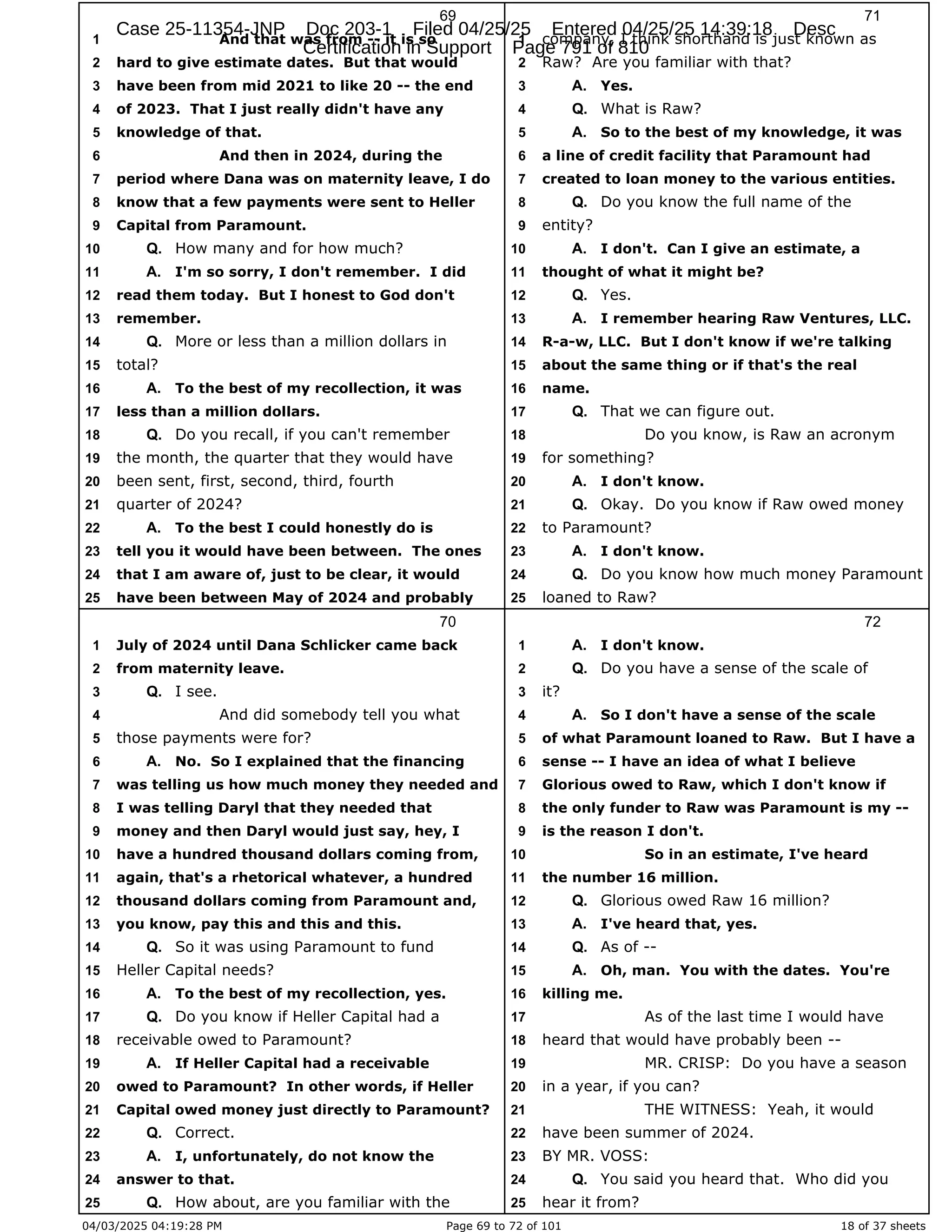 Daryl Heller Bankruptcy Court Filing (text messages and transcripts)