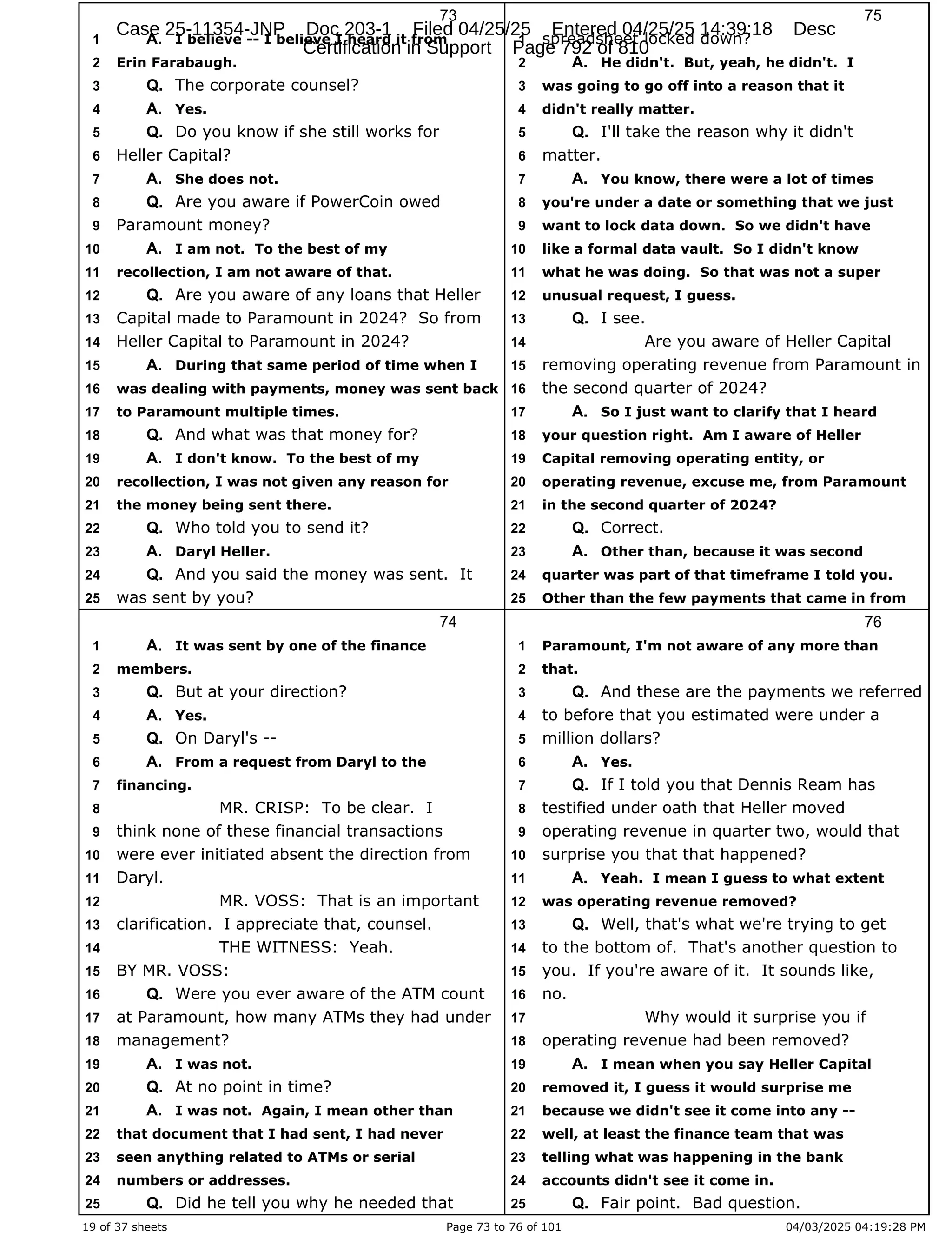 Daryl Heller Bankruptcy Court Filing (text messages and transcripts)