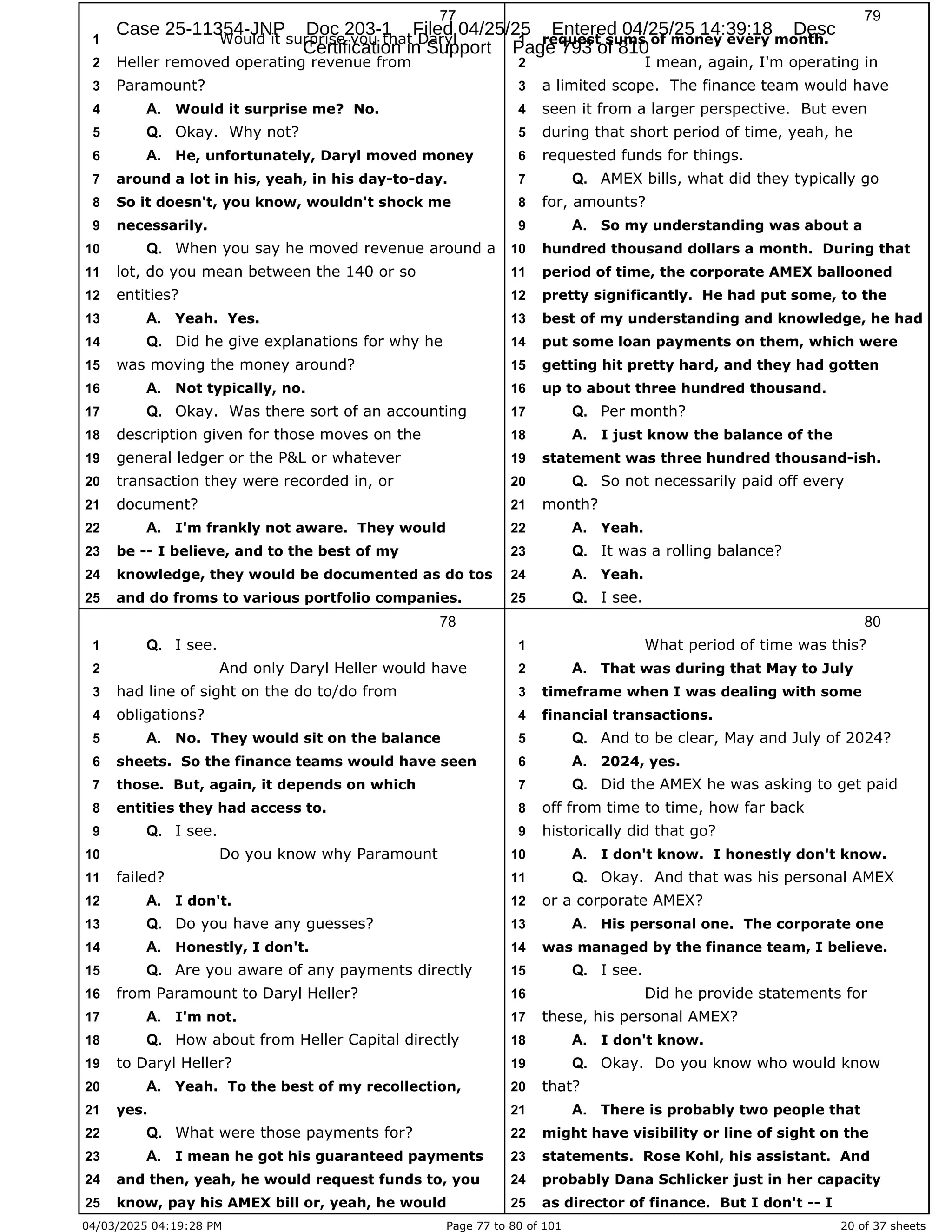 Daryl Heller Bankruptcy Court Filing (text messages and transcripts)