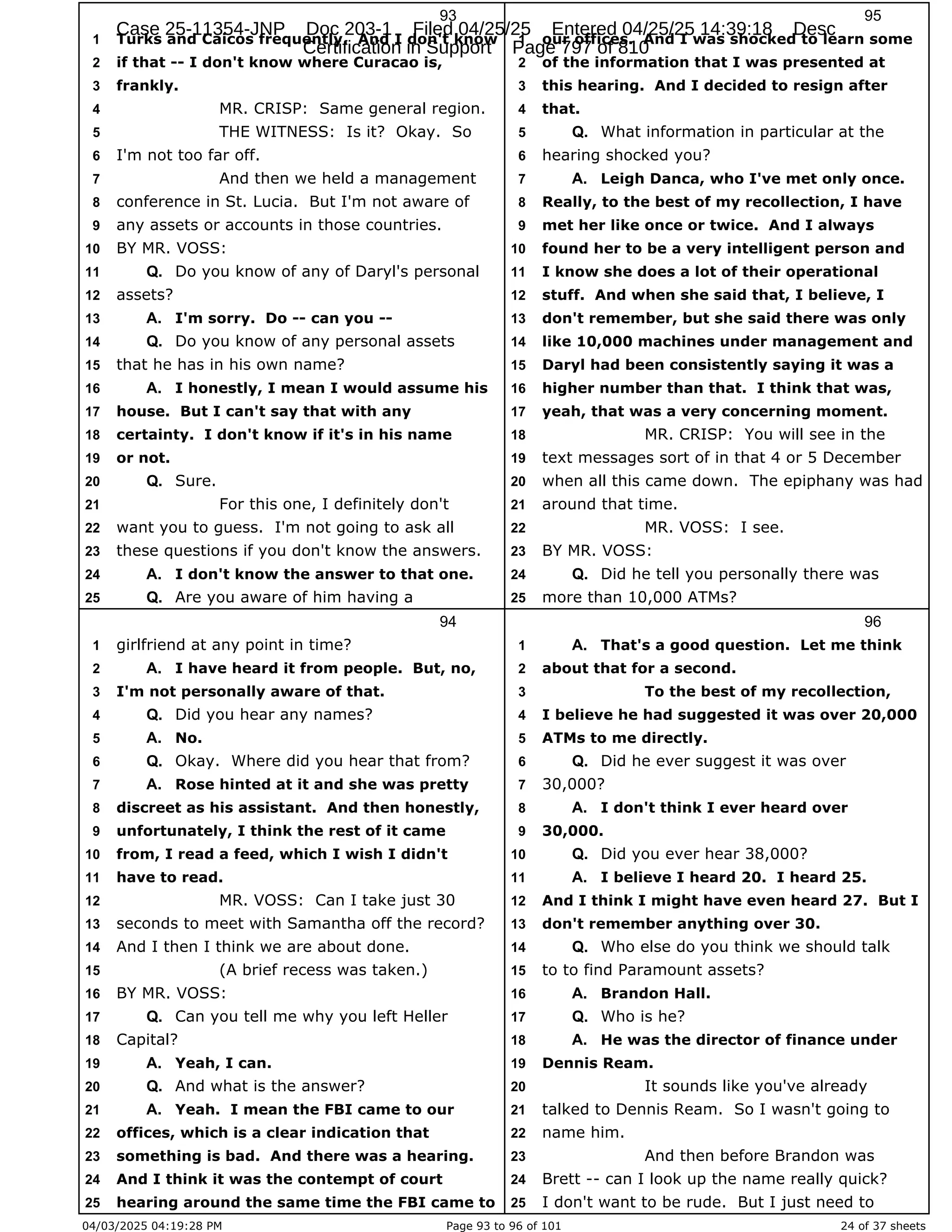 Daryl Heller Bankruptcy Court Filing (text messages and transcripts)