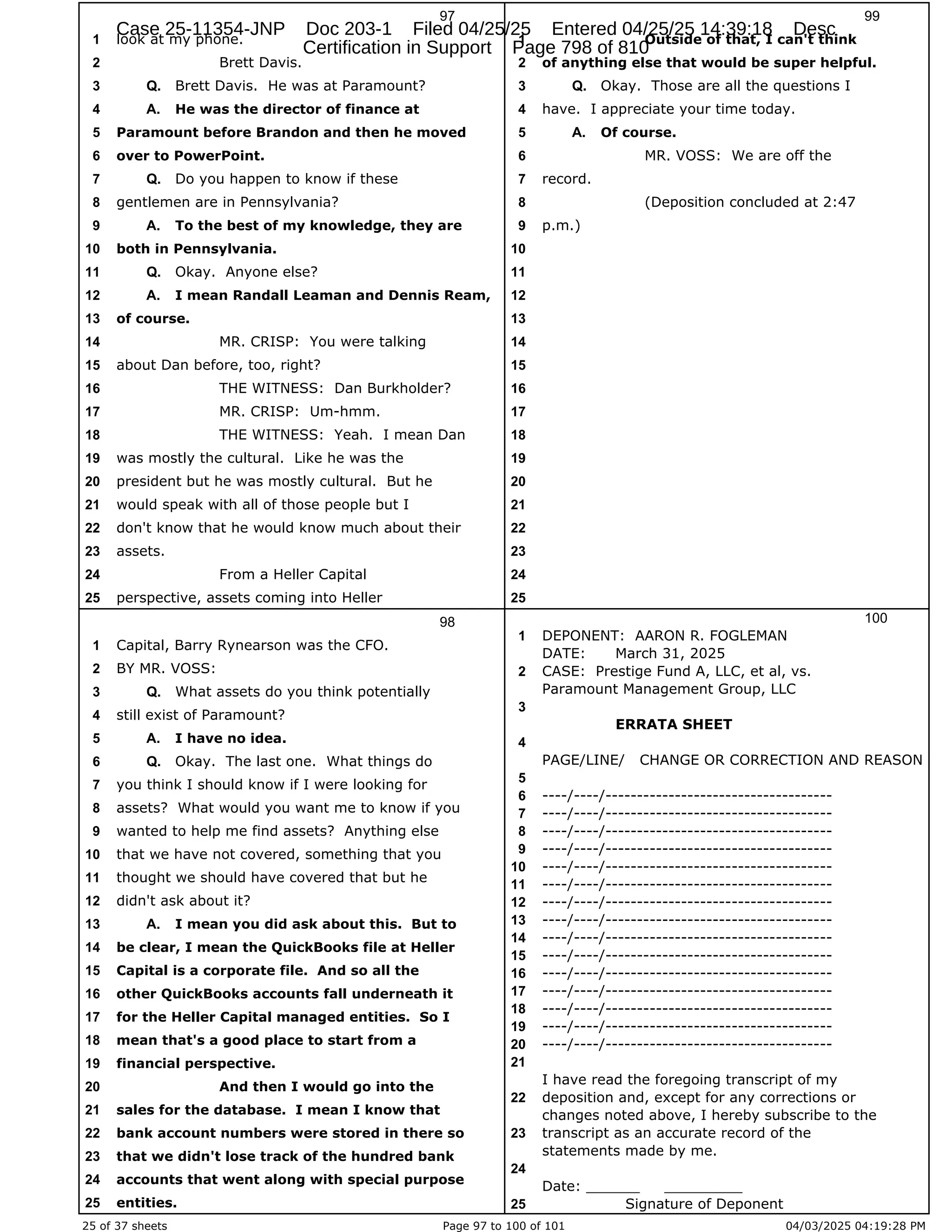 Daryl Heller Bankruptcy Court Filing (text messages and transcripts)