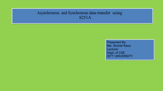 Asynchronous and Synchronous data transfer using
8251A
Presented By:
Md. Shohel Rana
Lecturer
Dept. of CSE
ISTT UNIVERSITY
 