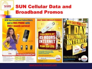 SUN Cellular Data and
Broadband Promos




     rgwenceslao.blogspot.com
 