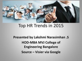 Top HR Trends in 2015
Presented by Lakshmi Narasimhan .S
HOD-MBA MVJ College of
Engineering Bangalore
Source – Visier via Google
 