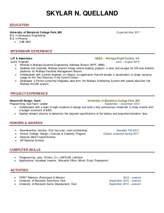 University of maryland resume - 2015 Revised No Contact Resume 1 638 