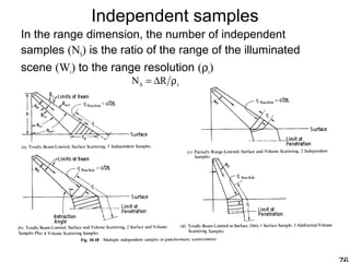 Independent samples
In the range dimension, the number of independent
samples (NS) is the ratio of the range of the illuminated
scene (Wr) to the range resolution (ρr)
rS RN ρ∆=
 