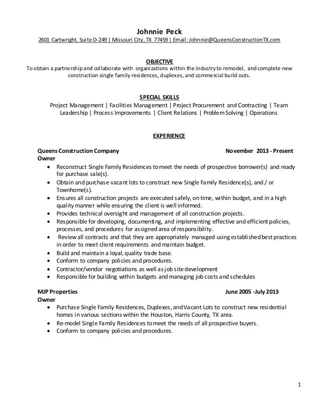 Johnnie Peck Resume