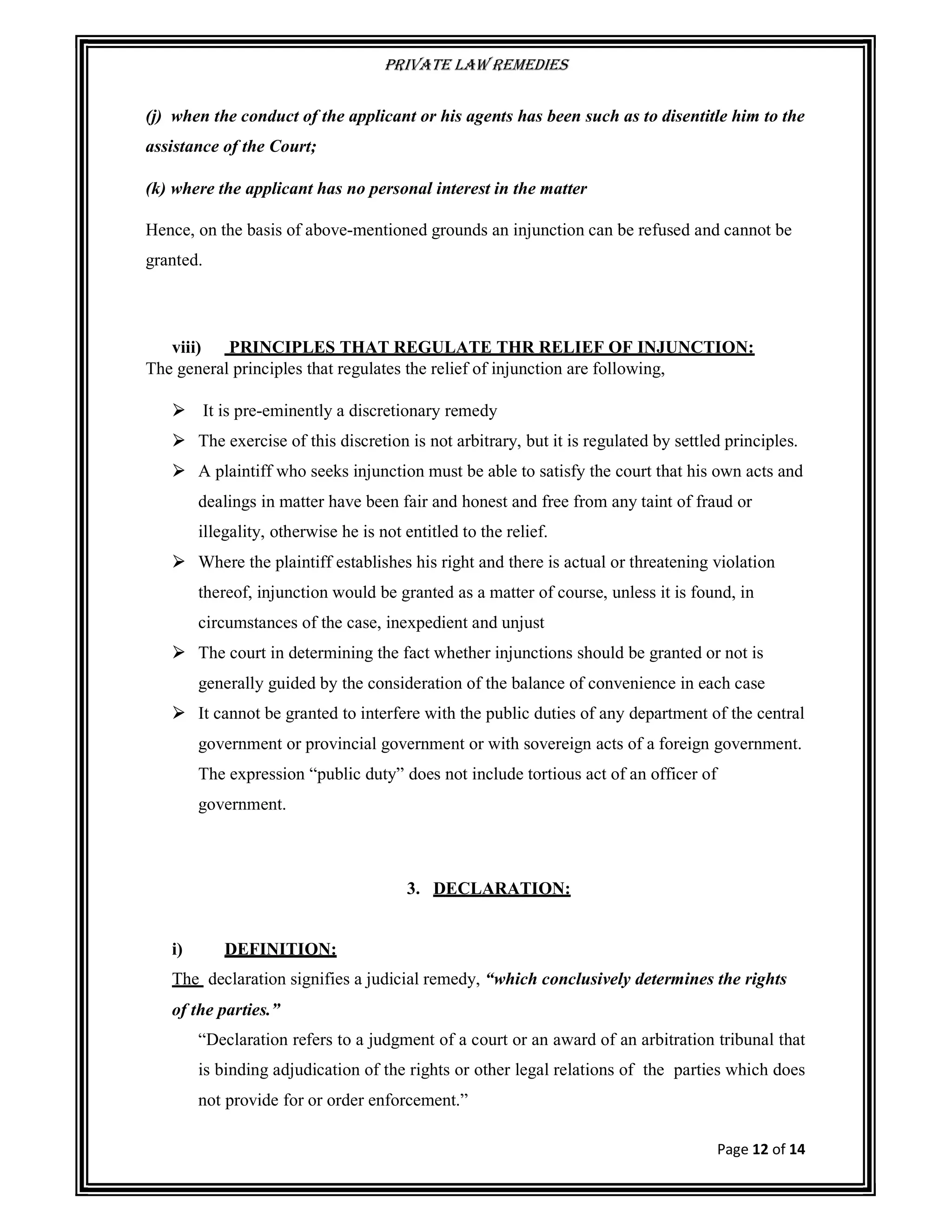 Brief Private Law Remedies in Administrative Law | PDF