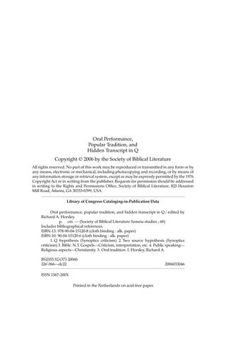 Oral Performance Popular Tradition And Hidden Transcript In Q Society ...