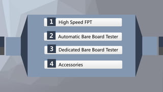 High Speed FPT1
Automatic Bare Board Tester2
Dedicated Bare Board Tester3
Accessories4
 
