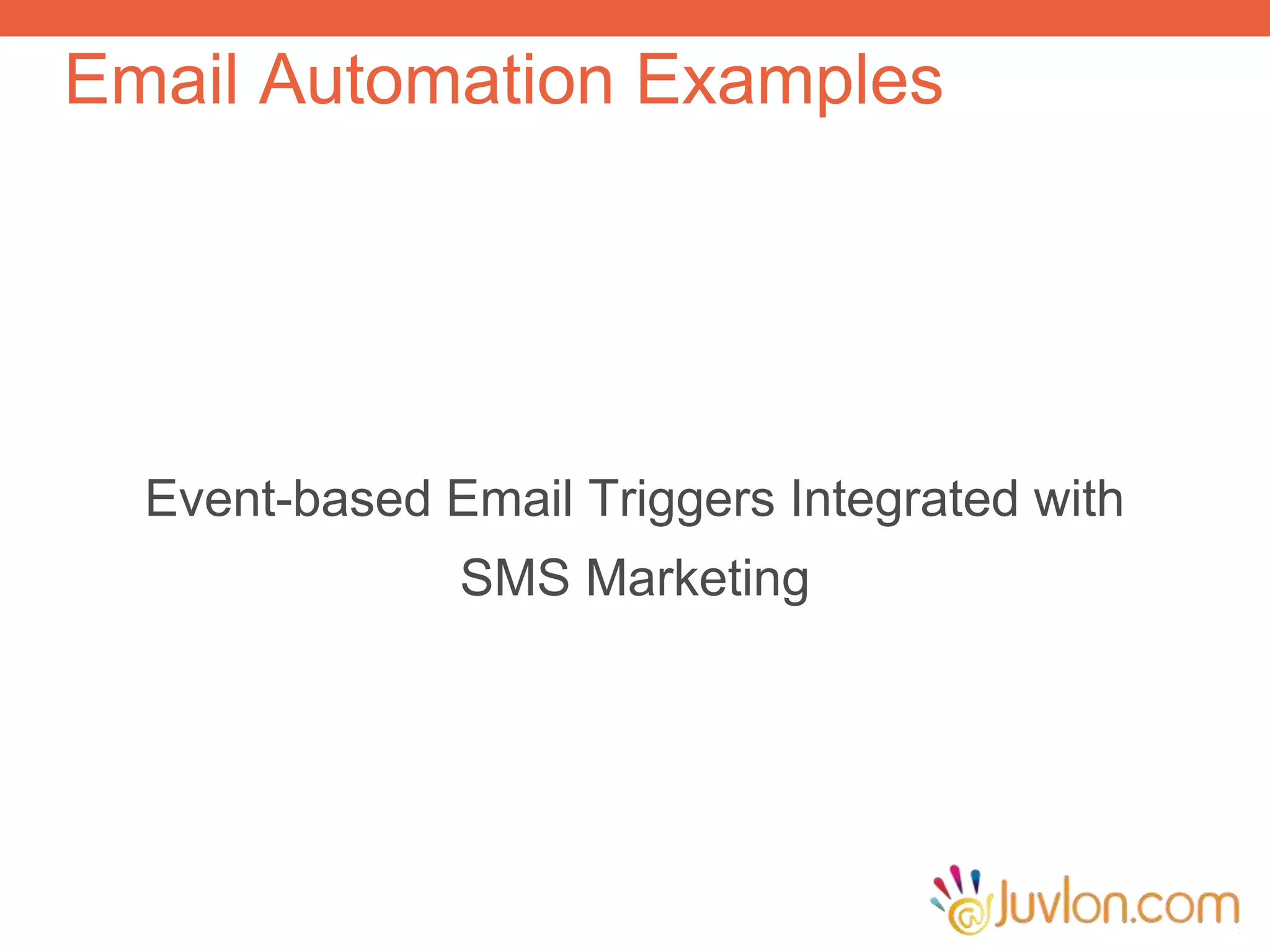 Email Automation Examples
Event-based Email Triggers Integrated with
SMS Marketing
 