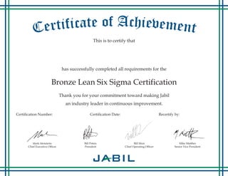 CARLOS MURILLO
Silver Lean Six Sigma Certification
S2016-00270 08/01/2016 08/01/2019
 