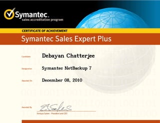 Debayan Chatterjee
Symantec NetBackup 7
December 08, 2010
 