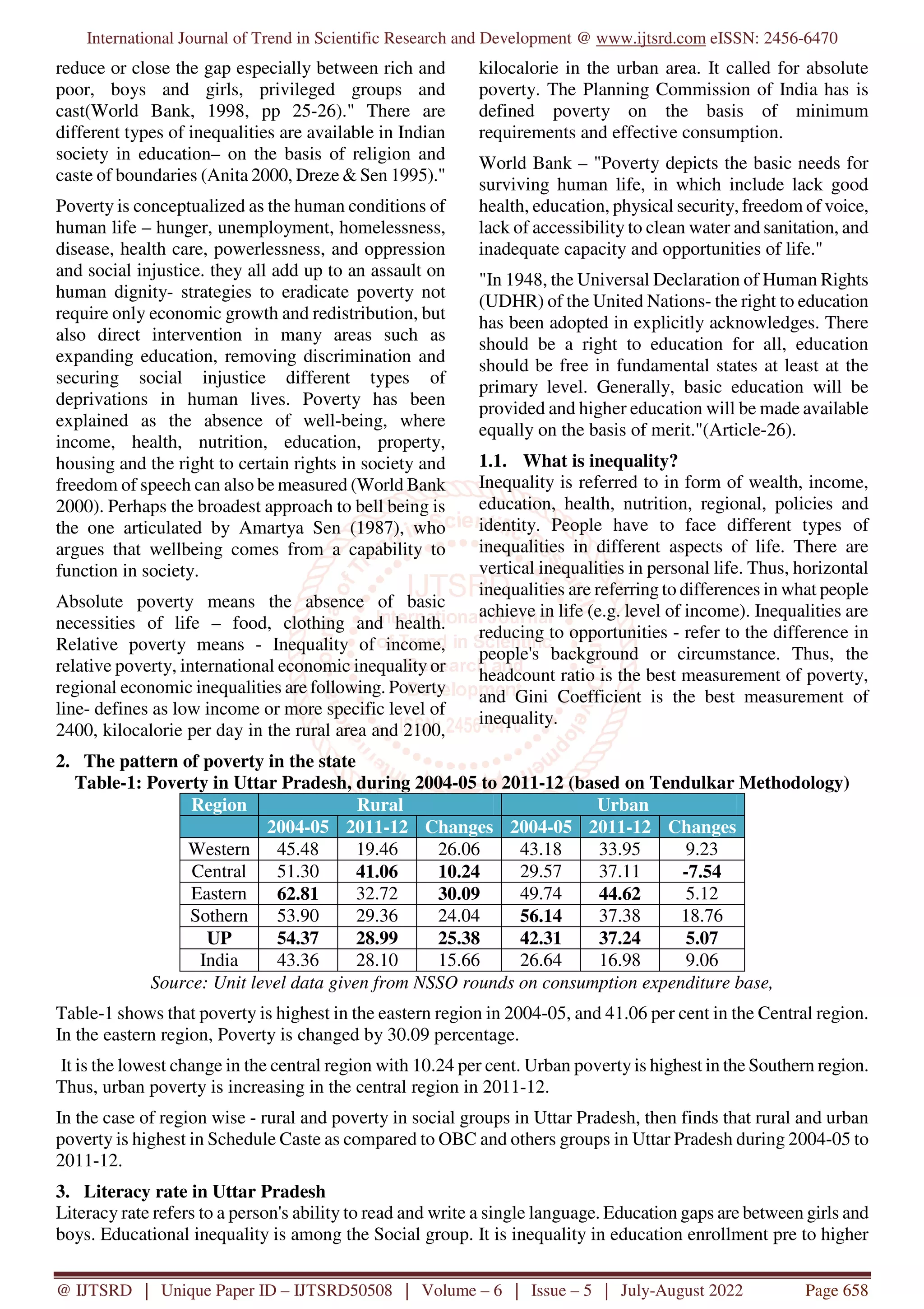 Analysis of Poverty and Educational Inequality in Uttar Pradesh | PDF