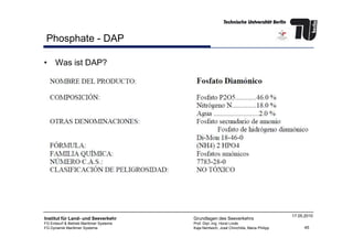 Phosphate - DAP
• Was ist DAP?
45
Institut für Land- und Seeverkehr
FG Entwurf & Betrieb Maritimer Systeme
FG Dynamik Maritimer Systeme
Grundlagen des Seeverkehrs
Prof. Dipl.-Ing. Horst Linde
Kaja Nentwich, José Chinchilla, Maria Philipp
17.05.2010
 