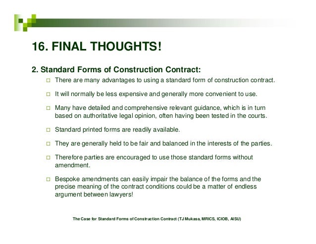 the case for standard forms of construction contract standard form meaning