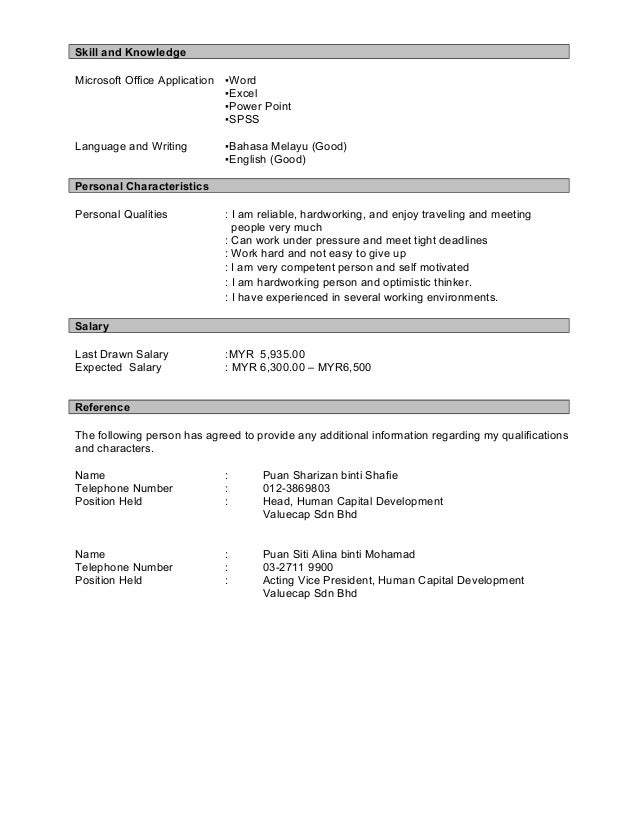 Personal characteristics for a resume