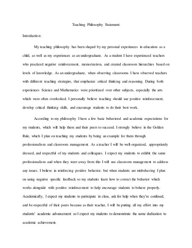 Teaching Philosophy Statement Teaching Philosophy Statement