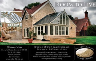 Room to Live
Est. Local Company
Est. 1981 - 30 Years
Showroom
Cherryholt Road, Stamford, PE9 2EQ
Tel: 01780 756666
Mon-Fri 9am-5pm,
Sat 10am-3pm
www.qks-ltd.co.uk
Creators of finest quality bespoke
Orangeries & Conservatories
Orangeries Lantern Rooms Conservatories
Windows Doors Folding Sliding Door Systems
Vertical Sliding Windows Roofline Products Porches
Heritage Secondary Glazing
Image of Local installation by QKS
 