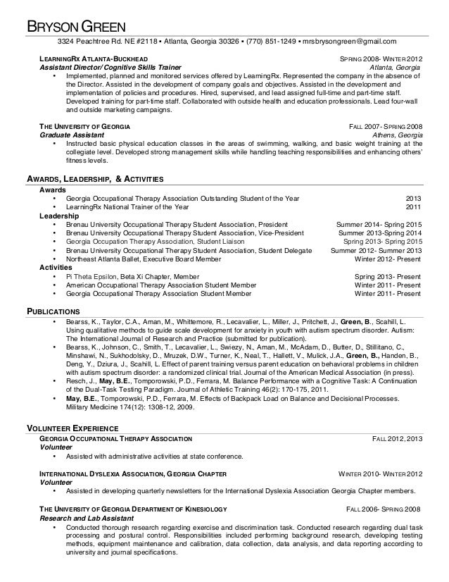 Occupational therapy student resume