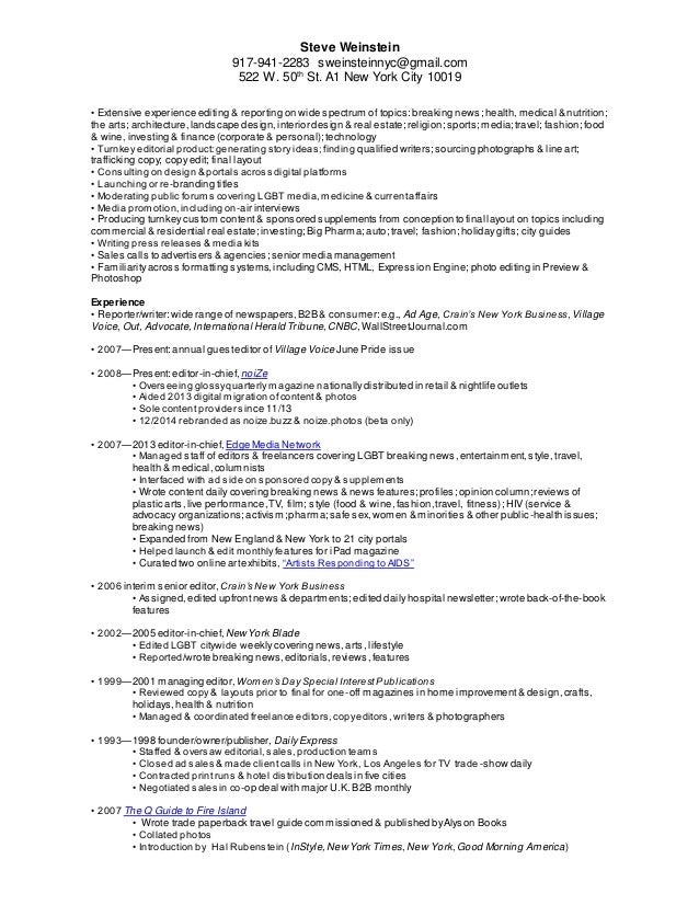Resume Steve Weinstein