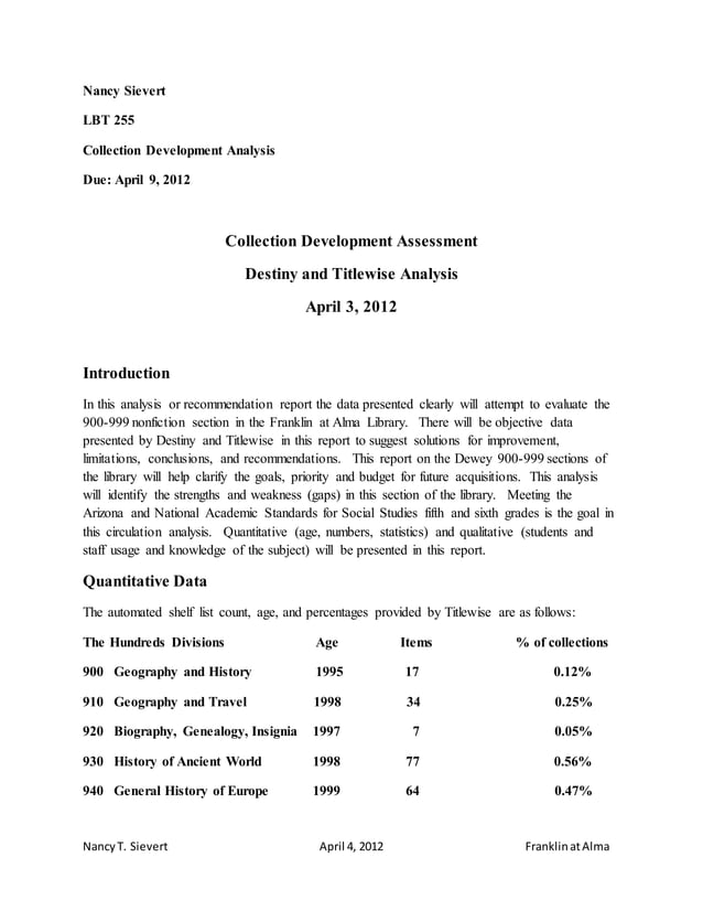 Collection Development Analysis | DOCX | Education