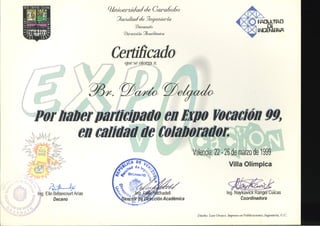 Vocational Expo 99 attendee certificate