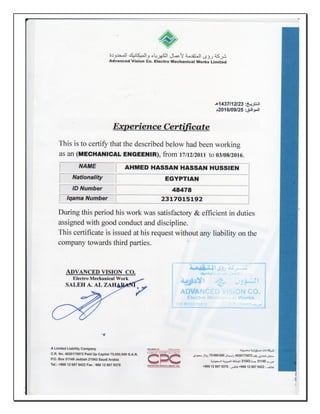 Ahmed Hassan Page 4 of 6
Mechanical Engineer
 