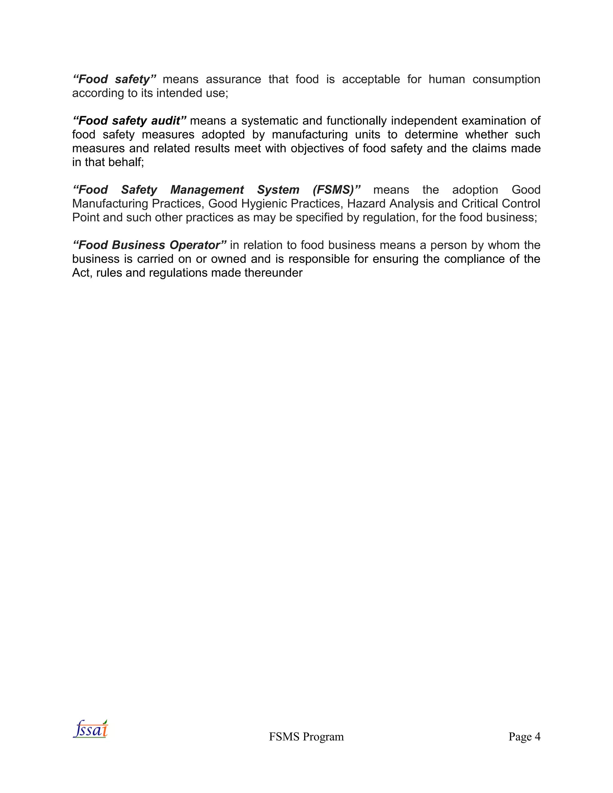 1.Manual of Food Safety Management System, fss act 2006 | PDF