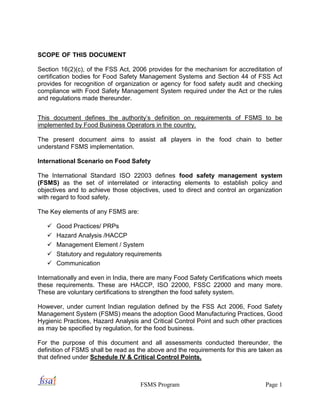 1.Manual of Food Safety Management System, fss act 2006 | PDF