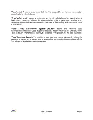 1.Manual of Food Safety Management System, fss act 2006 | PDF