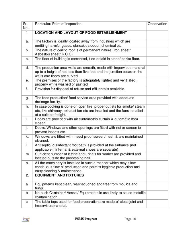 Food Safety Maintenance Program Food Safety Maintenance Program