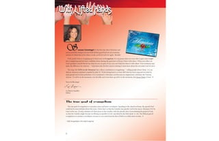 2
SSeasons Greetings!easons Greetings! It’s the first day after Christmas and
you’re probably trying to recover from all that good food you ate yesterday;
and just to think that in less than a week, you’ll do it all over again. Breathe!
Well, Joyful Noise is wrapping up it’s final issue on Evangelism. It is my prayer that you were able to gain some insight
into evangelizing and feel more confident about sharing the good news of Jesus Christ with others. When you reflect on
God’s goodness and all that he has done for you, in spite of you, you can’t help but share it with others. Your testimony may
make the difference for someone — help them take the first step in wanting to learn more about the awesome God we serve.
The song "Go Tell It on the Mountain" has a direct correlation to evangelizing — telling people about Christ. It is an
African-American spiritual compiled by John W. Work dating back to at least 1865 that has been sung and recorded by
many gospel and secular performers. It is considered a Christmas carol because its original lyric celebrates the Nativity
of Jesus: "Go tell it on the mountain, over the hills and everywhere; go tell it on the mountain, that Jesus Christ is born." 
Peace & Blessings!
Lá Shawn Sandifer
Editor
The true goal of evangelism
The true goal of evangelism is to produce more and better worshipers. Speaking to the church in Rome, the apostle Paul
could not be more definite about this issue. Christ died 'so that the Gentiles may glorify God for his mercy' (Romans 15:8-9).
Later on he says, '[I am] a minister of Christ Jesus to the Gentiles with the priestly duty of proclaiming the gospel of God,
so that the Gentiles might become an offering acceptable to God, sanctified by the Holy Spirit' (v. 16). The biblical goal of
evangelism is to produce worshipers, not just to save souls from the fires of hell or to enlist more recruits. 
– Sally Morganthaler in Worship Evangelism
With Lifted HandsWith Lifted Hands
2
 