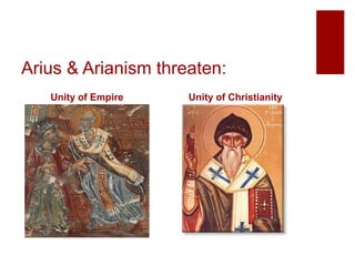 Arius & Arianism threaten:
Unity of Empire Unity of Christianity
 