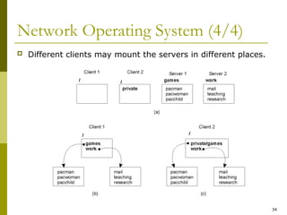 34
Network Operating System (4/4)
 Different clients may mount the servers in different places.
 