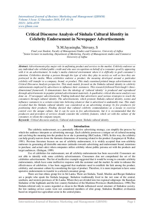 Critical Discourse Analysis Of Sinhala Cultural Identity In Celebrity Critical Discourse Analysis Of Sinhala Cultural Identity In Celebrity