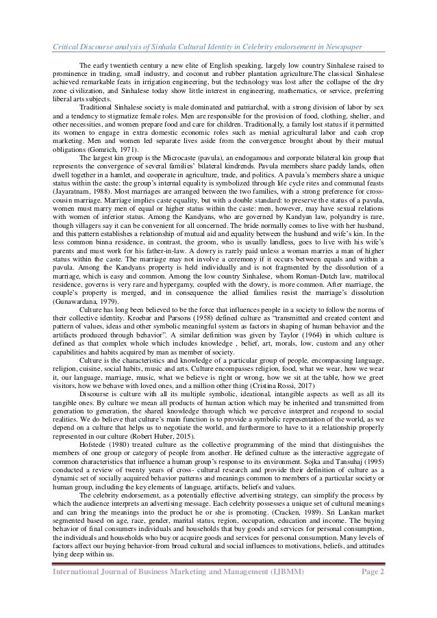 Critical Discourse Analysis Of Sinhala Cultural Identity In Celebrity Critical Discourse Analysis Of Sinhala Cultural Identity In Celebrity
