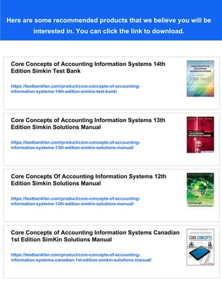 Core Concepts of Accounting Information Systems 14th Edition Simkin ...