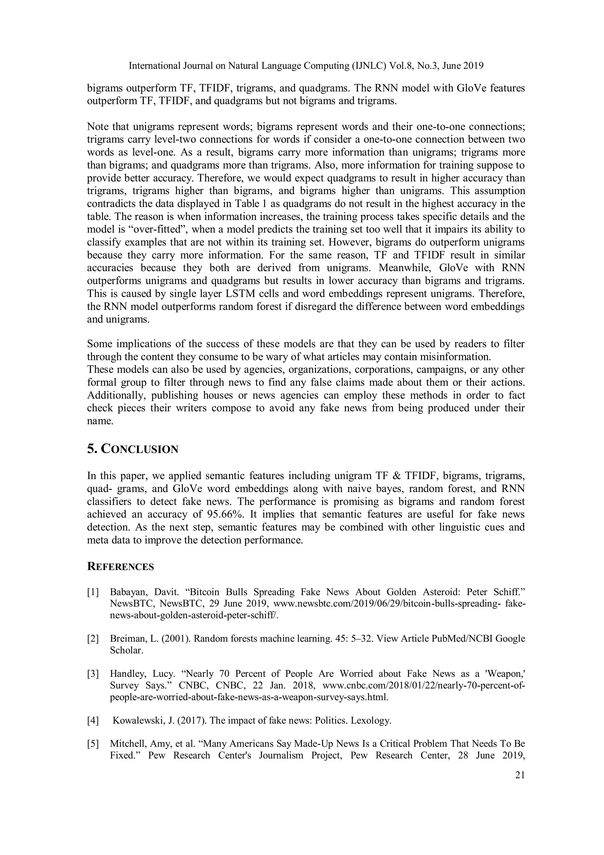 Fake news detection with semantic features and text mining pdf