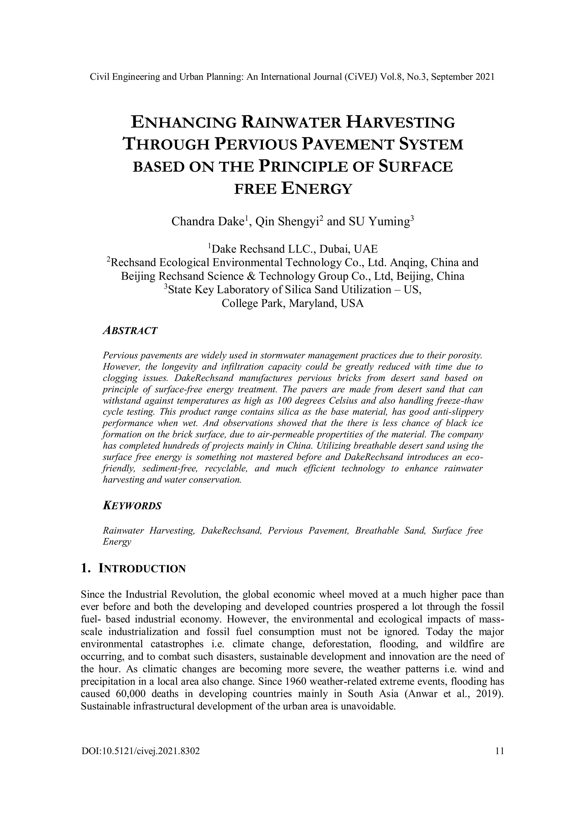 Enhancing Rainwater Harvesting through Pervious Pavement System Based ...