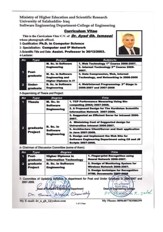CV of Engineering College -Salahalddine University