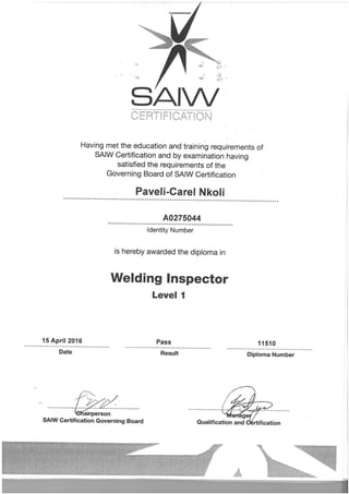 SAIW certificate